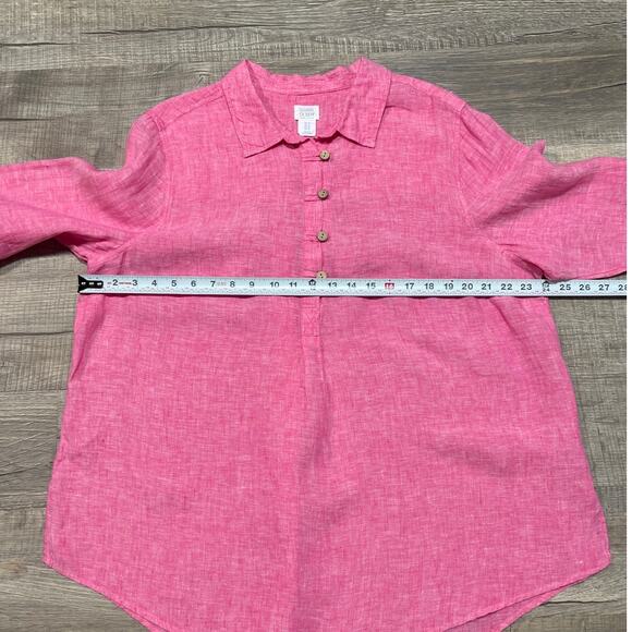 Sigrid Olsen 1X Linen Mandarin Collar Half Button Beach Tunic Top Pink Coastal - Picture 7 of 7